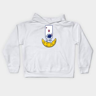 Cute Astronaut Holding Diamond Card On Moon Kids Hoodie